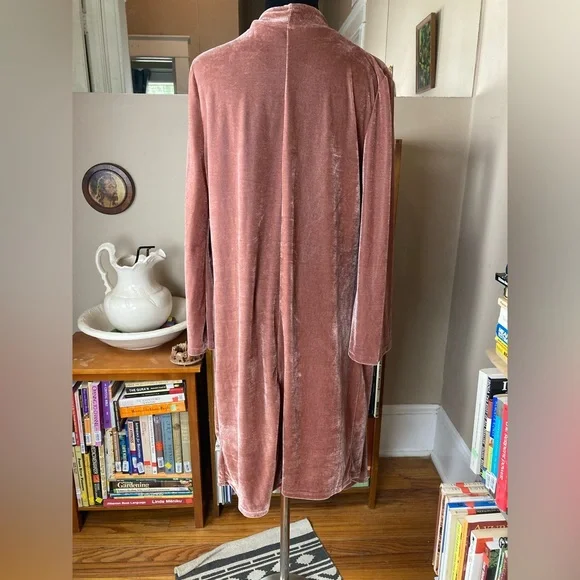 Suzanne Betro SB Mauve Pink Velvet Duster Kimono Cardigan Sz Large L - Picture 10 of 16